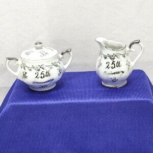 Norcrest 25th Anniversary Miniature Creamer Sugar Bowl Set Fine China Japan VTG